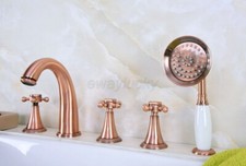 Red Copper Cross Handles Bathroom Handheld Shower Faucet w/ Side Spray wtf204