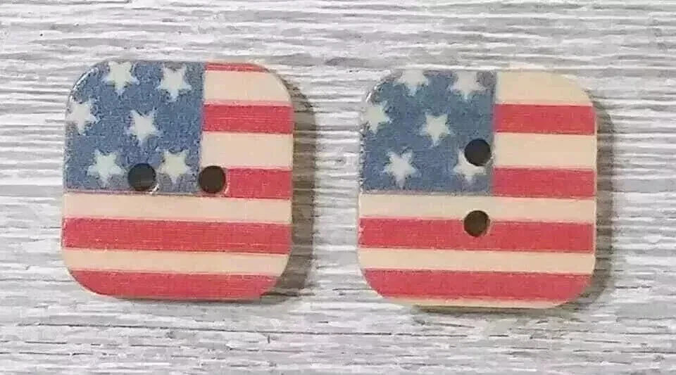 American flag wood square button sewing 2 holes 1/2 inch set - Image 2 of 2