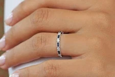 Natural Blue Sapphire Half Eternity Wedding Band Ring 925 Sterling Silver