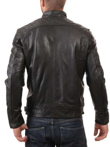 New Mens Leather Jacket real lambskin coat biker motorcycle racer cafe Slim M783 - Picture 3 of 4