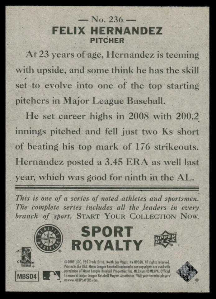 2009 Upper Deck Goudey #236 Felix Hernandez - Imagem 2 de 2