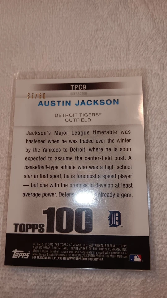Bowman Chrome Topps 100 Prospects Refractor 2010 # 37 de 50 Austin Jackson #TPC9 Foto 2 de 3