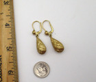 14K 585 Yellow Brushed Gold Crisscross Crosshatched Teardrop Dangle Earrings — photo 6
