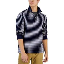 CLUB ROOM Men's Navy Blue Striped 1/4 Zip Pullover Sweater Small