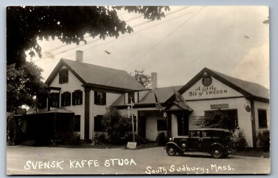 1934 RPPC SUDBURY, MA SVENSK KAFFE ICE CREAM CAFE SWEDEN TAVERN Postcard P35