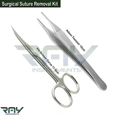2 Pcs Surgical Basic Suture Removal Kit Adson Tissue Forceps Iris Scissors