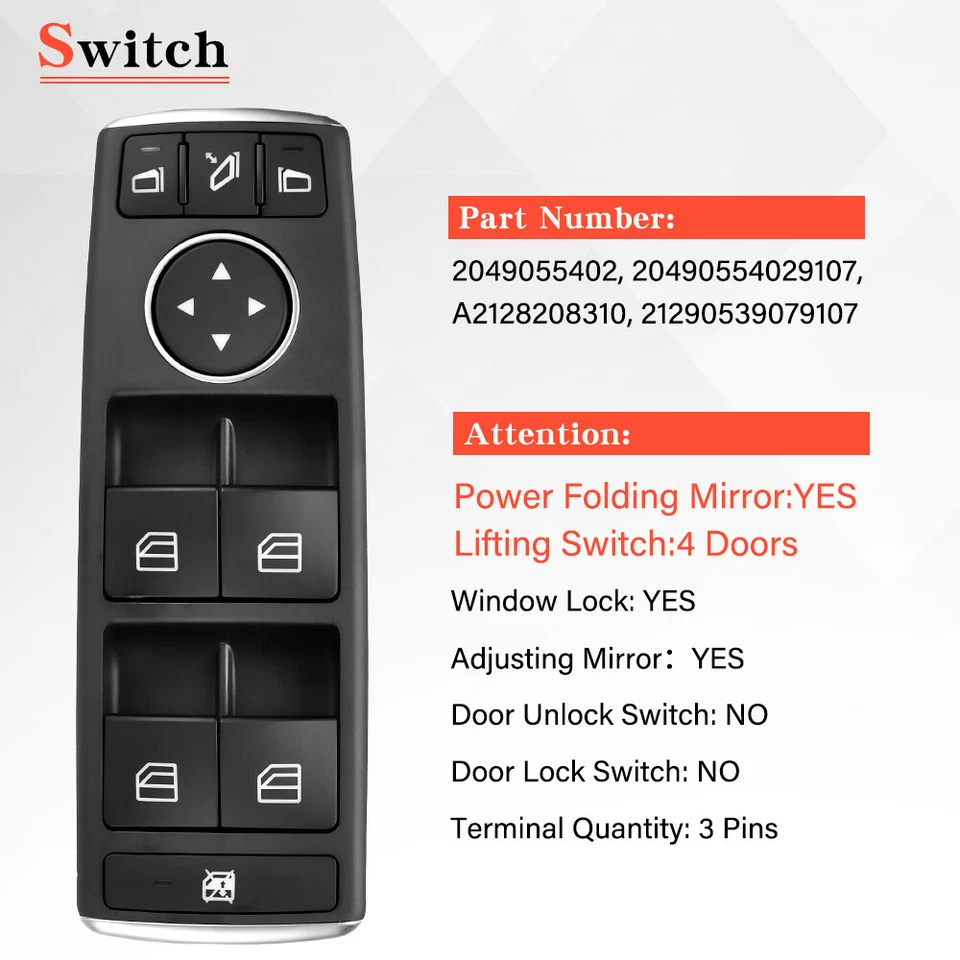 Power Window Master Control Switch For Mercedes Benz W204 W212 C300 E350 E550 - Image 3 of 4