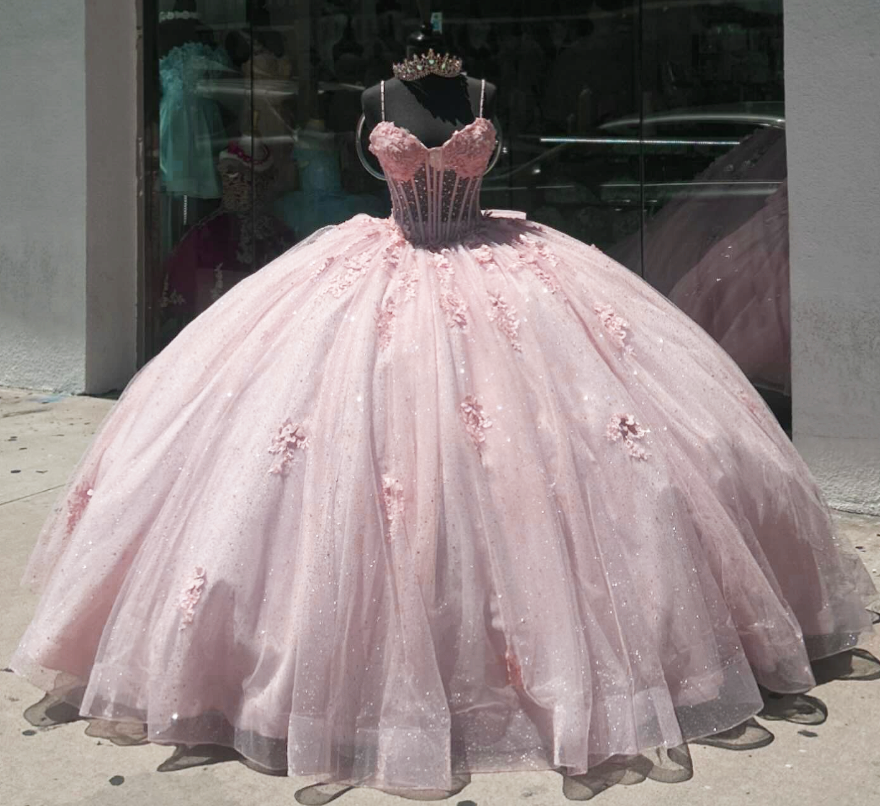 pink glitter bow dress Quinceanera Dresses with Big Flower Sweet 16 Party Ball Gowns RQ8247
