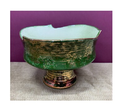 1963 VERY VINTAGE SUN GLO GREENS & GOLD COLORS PLANTER/DISH INARCO JAPAN