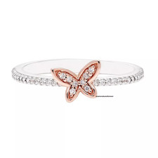 Handmade Beautiful Butterfly Design 10K Multi Tone Gold 0.14CT Diamond Ring