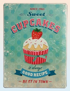 Blechschild Vintage Cupcake türkis Retro shabby Schild backen American