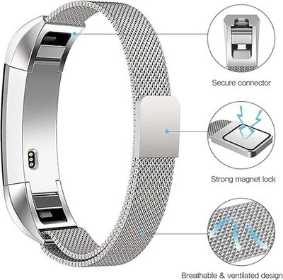 TENKER 3 Bands for Fitbit Alta Hr & Alta Stainless Steel Magnetic Silver, Black, Coral