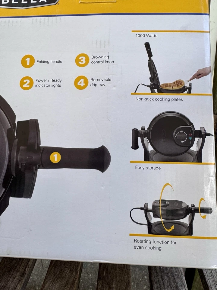 全新带盒 Bella 经典旋转比利时华夫饼机抛光不锈钢 — 第 3/4 张图片