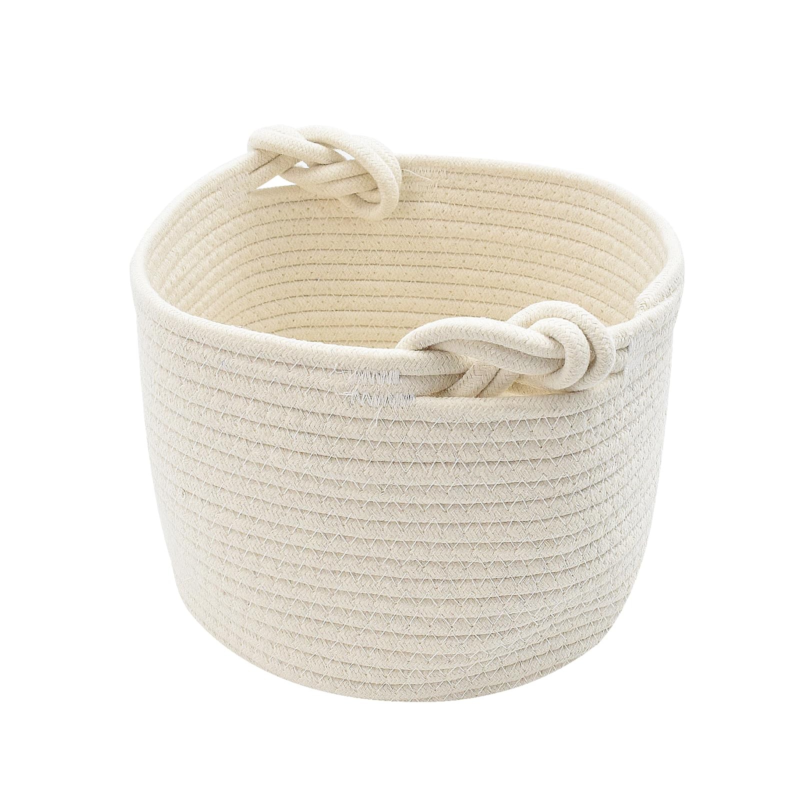 Panier rangement tissé petit modèle en coton avec poignée pour étagère