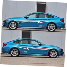 2 Pcs Car Side Sticker Long Stripe Graphic Auto Body Racing Sports White-red