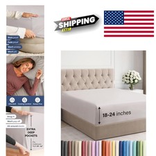 Extra Deep Queen Fitted Sheet Light Grey Microfiber 24 Inch Pocket Depth