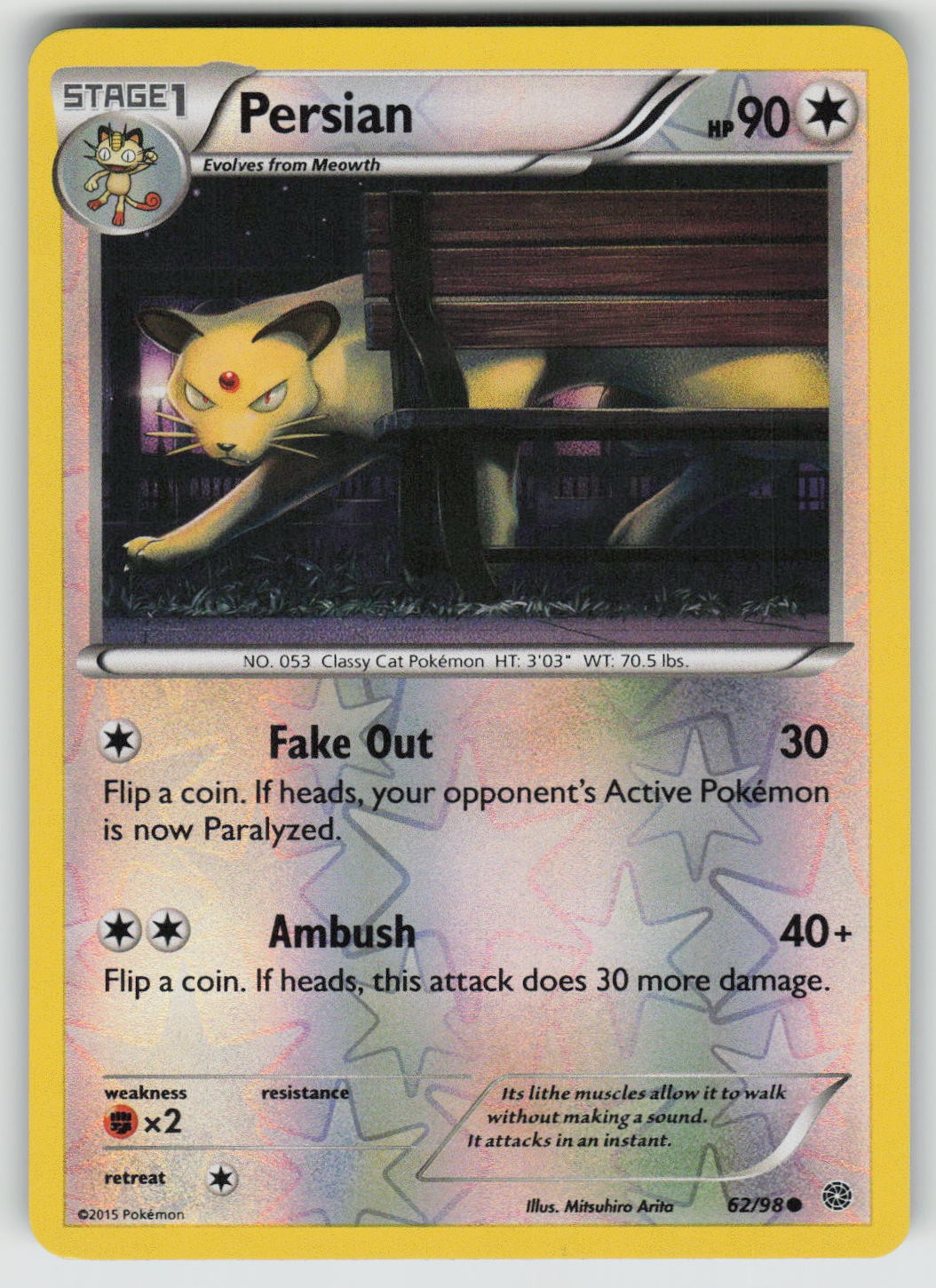 Persian 62/98 Common Ancient Origins Pokemon Reverse Holo Near Mint