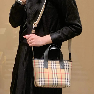 New Burberry Check small Canvas Tote Crossbody bag