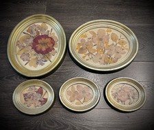 Set of 5 Vintage Cottage Core pressed flower art in gold wood oval frames