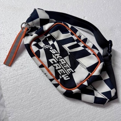 Y2K Zara Skate Crew Belt Bag Black White Checkerboard Waist Pack Orange Trim