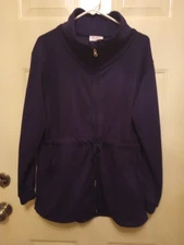 MoCo Boutique Super Scuba Navy Blue Zip Jacket Cinched Waist Womens Size Small 