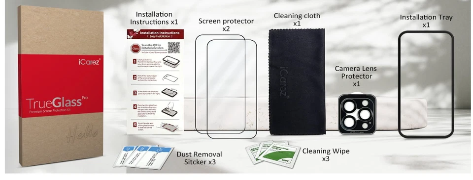 Kit de 2 protectores de pantalla de vidrio de cobertura completa iCarez para iPhone 15 ProMax 6,7" Foto 2 de 2