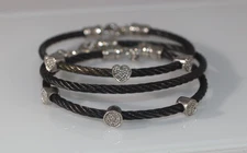Fab! Set of 3 Steel Bracelets Diamonds Stations 925 Sterling matches Charriol
