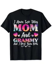 DualTitle Mom & Grammy TShirt Colorful Lettering, Soft Cotton, Casual Crew Neck,