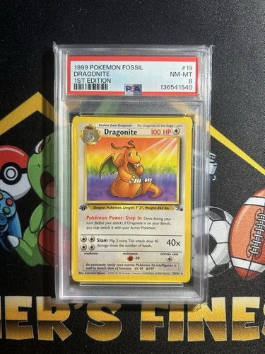 1999 Pokemon Fossil Dragonite 19/62 Rare 1st Edition PSA 8 NM-MT