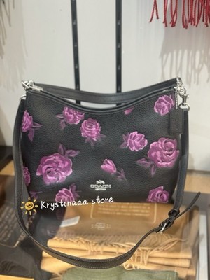 NWT Coach Laurel Shoulder Bag With Floral Print CCE26 Black/Purple