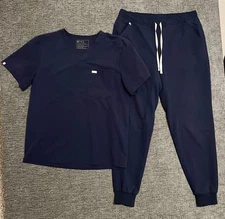 Figs Technical Collection Men Scrub Set Blue Top Large And Jogger Pants Size L