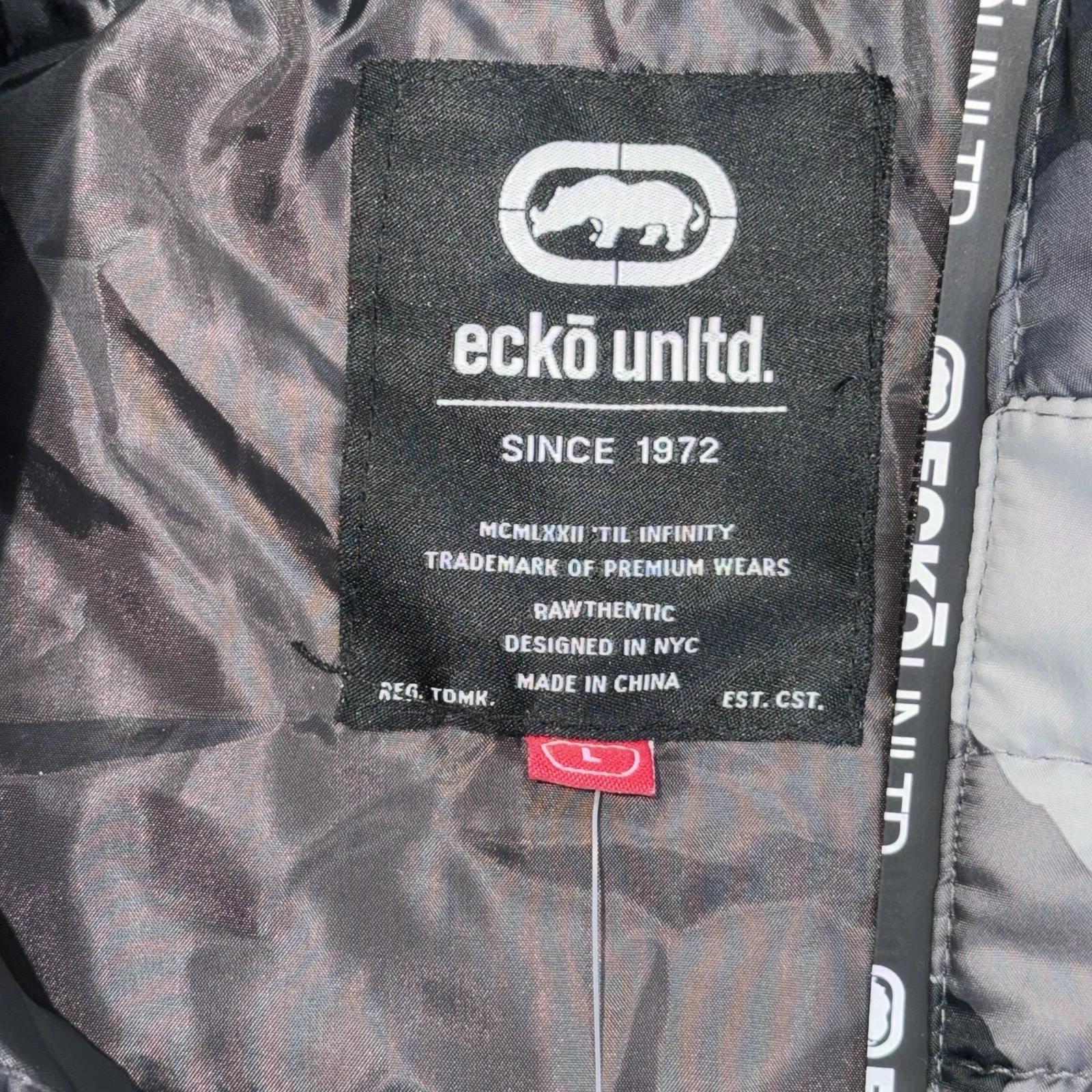 NWT Ecko Unltd. Black Gray Camouflage Hooded Puffer Vest Mens Large Rhino Logo image 10