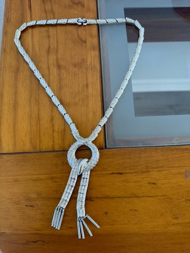 VTG RUNWAY COUTURE RARE MONET SERPENT SILVER TASSEL PENDANT NECKLACE - Picture 3 of 14