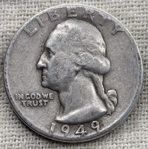 1949 D Washington Quarter Fine : Valuable Date, Denver Mint - .9 Fine Silver