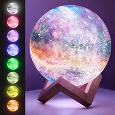 Galaxy Moon Lamp with Multi Colors, Touch/Remote, Wood Stand - Teen Girl Room...