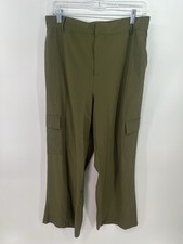 Modern Works Olive Green Wide Leg High Waisted Flowy Cargo Pants Size M Medium