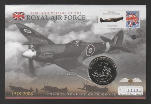 GB 2008 philatelic numismatic FDC RAF airplane - Guernsey 5 Pound coin