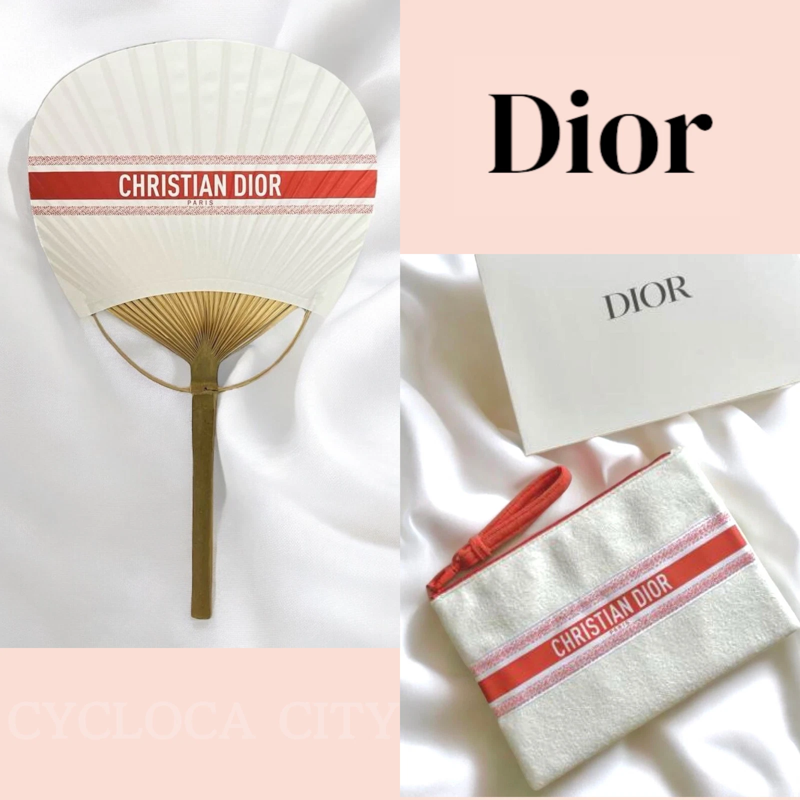 Pochette pochette et éventail Christian Dior été 2024 été limitée tissu serviette rouge