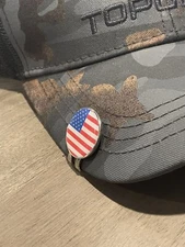 Golf ball marker with magnetic hat clip : USA American Flag