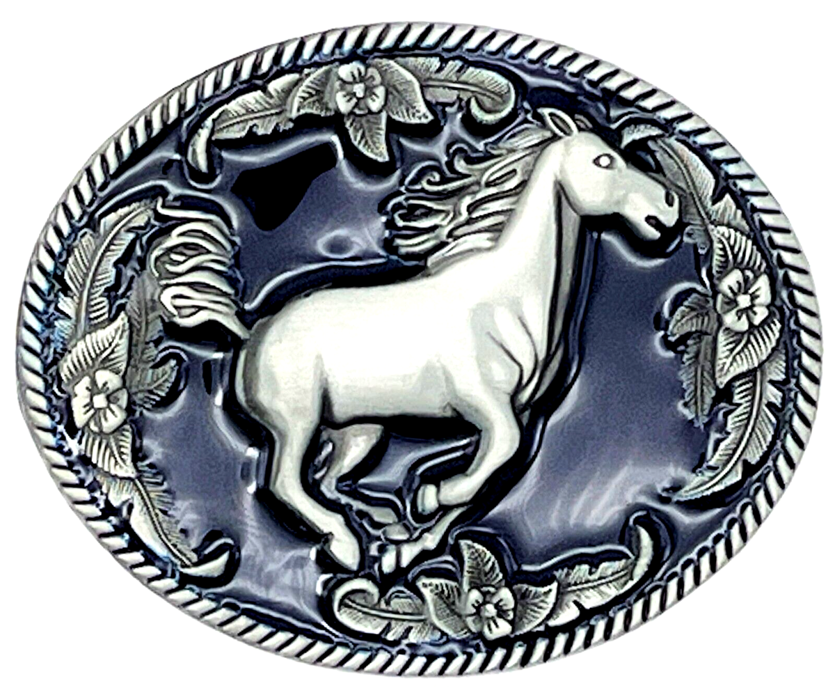 Western Horse with Feathers Blue Enameled Belt Buckle New | eBay display picture 1