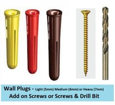 Wall Plugs Fixings For Brick Stone Masonry & Concrete - Optional Screws & Drill