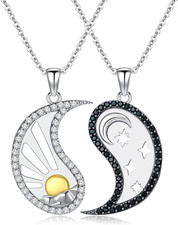 Collar Yin Yang Sol y Luna Plata Esterlina a Juego para Parejas Mejores Amigos