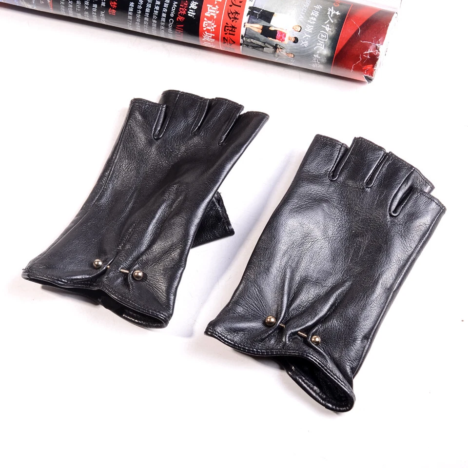 Guantes para mujer y mujer piel de cordero real moda clásicos sin dedos remache mitones Foto 2 de 4