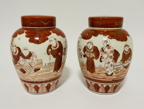 Pair of Antique Japanese Ceramic Kutani Ginger Jars and Covers - Picture 4 of 13