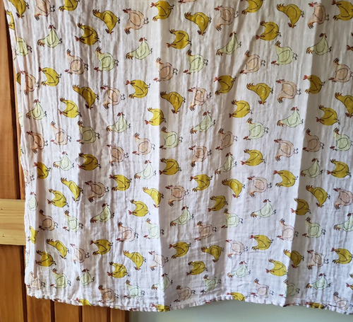 Mud Pie Muslin Swaddle Baby Blanket Chickens Print Pink Girl Hens Farm 48" x 48" - Picture 8 of 8
