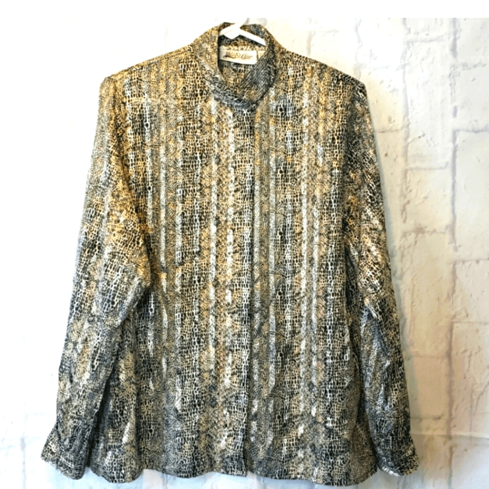 SAINT LAURENT Camicia VINTAGE YVES ST. CLAIR semi traspareta stampa animale metallica abbottonata