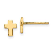 Real 14kt Yellow Gold Polished Cross Post Earrings