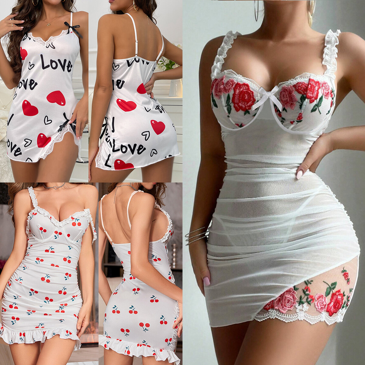 Women's Lace Babydoll Nightwear Dress with G-String Underwear