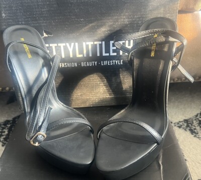 Black Strappy Platform Stiletto High Heels Stripper Club Shoes Pretty Little
