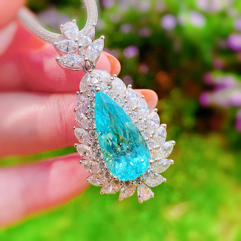 Colgantes colgantes collar gota plata piedras preciosas turmalina azul neón lágrima europea Foto 4 de 4